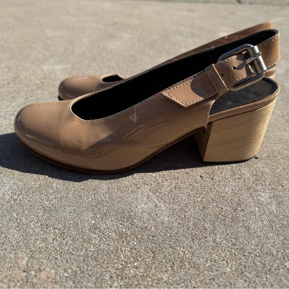 Mishka Tan Slingback Heels with Block Heel